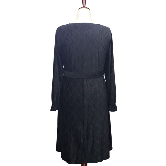 Polagram Textured Velour Midi Dress L V-Neck Belted Pockets Elegant Modest Fit - Picture 3 of 15